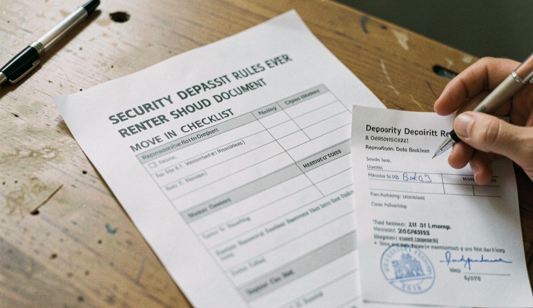 Security deposit rules every renter should document: editorial view of move in checklist, deposit receipt and repair request